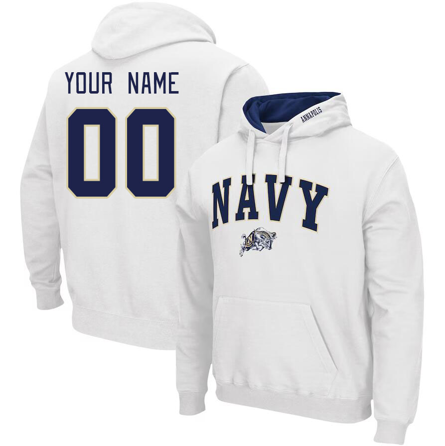 Custom Navy Midshipmen Name And Number Hoodies-White